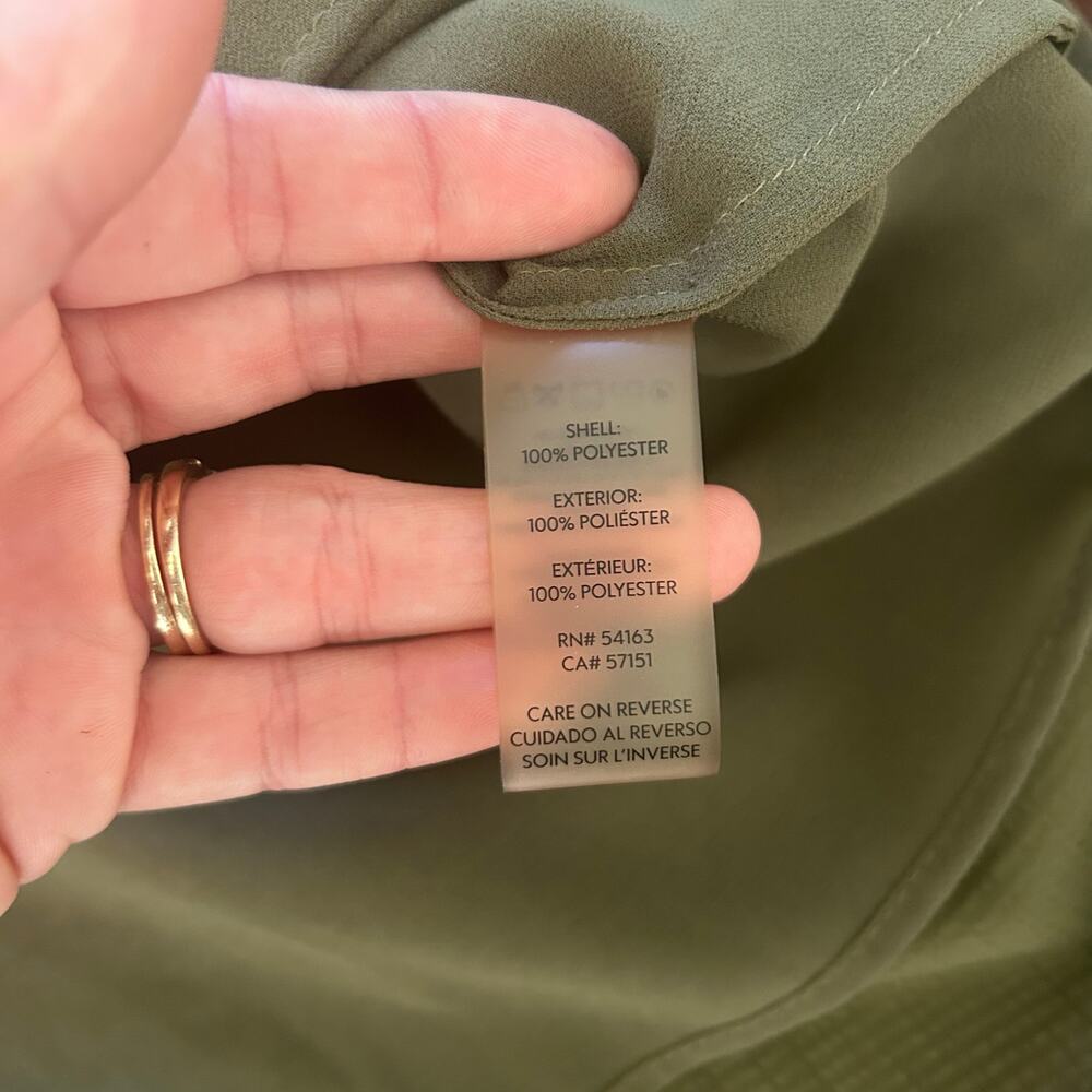 Calvin Klein Olive Green balloon sleeve blouse Women size L flowy office Career - Picture 4 of 7